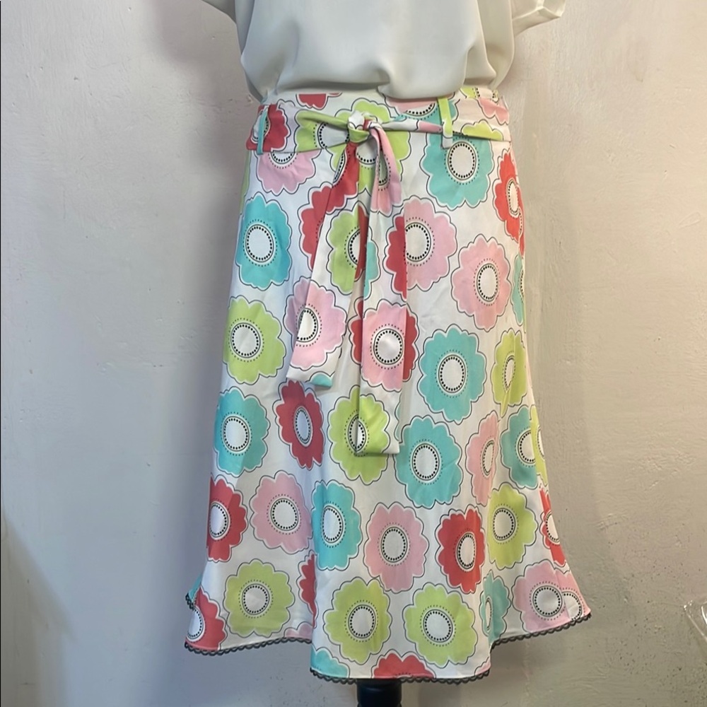#0190 Grace Elements 100% Silk/Silk Floral Lined A-Line Midi Skirt Resort Wear-4